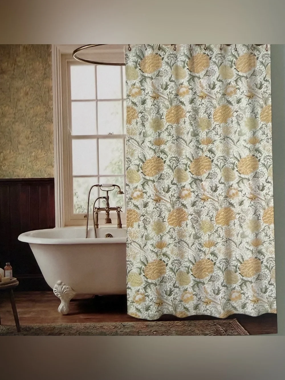 William Morris & Co Cray Shower Curtain Fabric 72x72” Flowers Green Yellow New